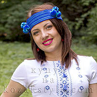 Чільце синє з помпонами | етнічна пов’язка до вишиванки