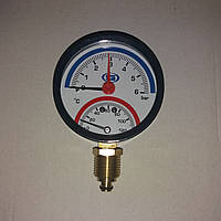 Термоманометр вертикальный Gross 1/4" с клапаном 1/2" 6 Bar (120С)