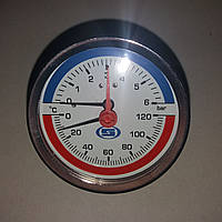 Термоманометр горизонтальный Gross 1/4" с клапаном 1/2" 10 Bar (120С)