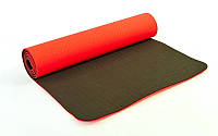 Коврик для фитнеса и йоги TPE+TC 6мм двухслойный (1,83мx0,61м x 6мм, красный-черный)