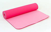 Коврик для фитнеса и йоги TPE+TC 6мм двухслойный (1,83мx0,61мx6мм, розовый-св.розовый)