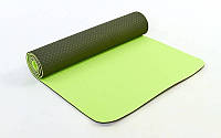 Коврик для фитнеса и йоги TPE+TC 6мм двухслойный (1,83мx0,61мx6мм, т.зеленый-салатовый)