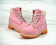 Зимові черевики Timberland Pink, жіночі черевики з штучним хутром. ТОП Репліка ААА класу., фото 3