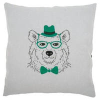 Набор для вышивания гладью (подушка) Vervaco Медведь в зеленых очках