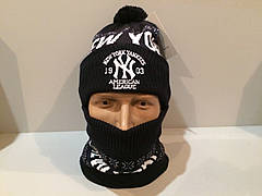 Спортивна шапка з бубоном + баф new york чорний, фото 2