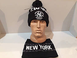 Спортивна шапка з бубоном + баф new york чорний, фото 3
