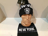 Спортивная шапка с бубоном +баф new york черный