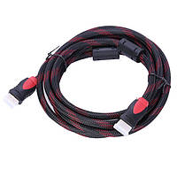 Кабель HDMI-HDMI v1.4, 3.0m, 2 фильтра, круглый Black/Red & Blue (Пакет)