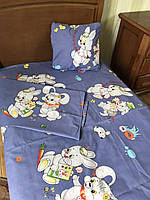 Дитячий комплект в ліжечко з Ранфорсу 110х140 "Зайчики на блакитному тлі"