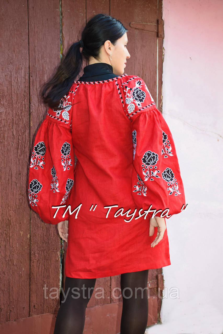 Вышитая туника красное платье лен, вышиванка бохо стиль , Bohemian, этно, туника в Бохо-стиле - фото 3 - id-p610981116