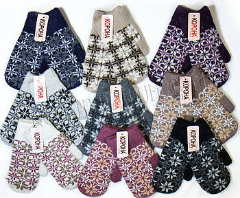 Рукавиці, рукавички жіночі вовняні подвійні Корона, асорті, 7163