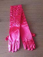 Рукавички жіночі атласні довгі малинові світлі, жатка 38 см