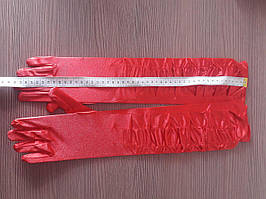 Рукавички жіночі атласні жатка, довгі 47-48 см( в лікоть) червоні