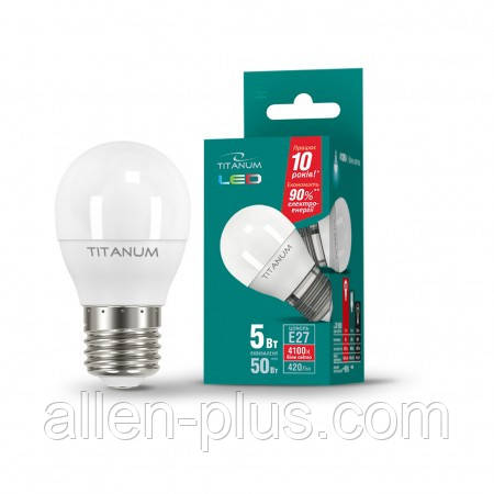 LED лампа TITANUM G45 5W 4100K E27 220V (гарантія 1 рік)