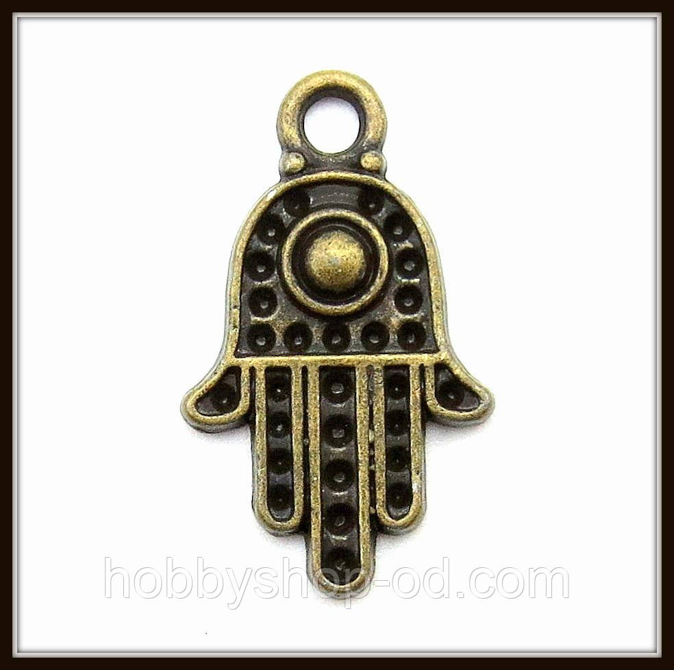 Метал. підвіска "Хамса (рука Фатіми)" бронза (2х1,2 см) 12 шт. в уп., фото 1