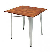 Металевий стіл Tolix Table АT-236U білий, тикова стільниця, для відкритих майданчиків, лофт