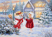 Печать съедобного фото - А4 - Вафельная бумага - Снеговик и Девочка