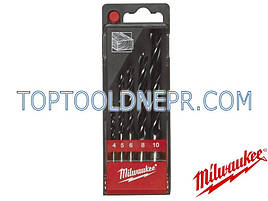 Набір свердел Milwaukee по дереву 5шт. 4,5,6,8,10 мм