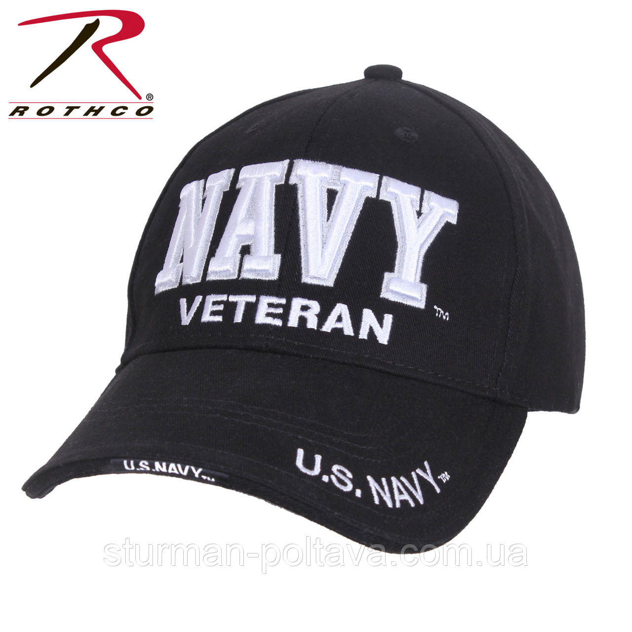 Бейсболка чоловіча з вишивкою Navy Veteran (Ветеран флоту) чорна бавовна твіл Rotcho USA