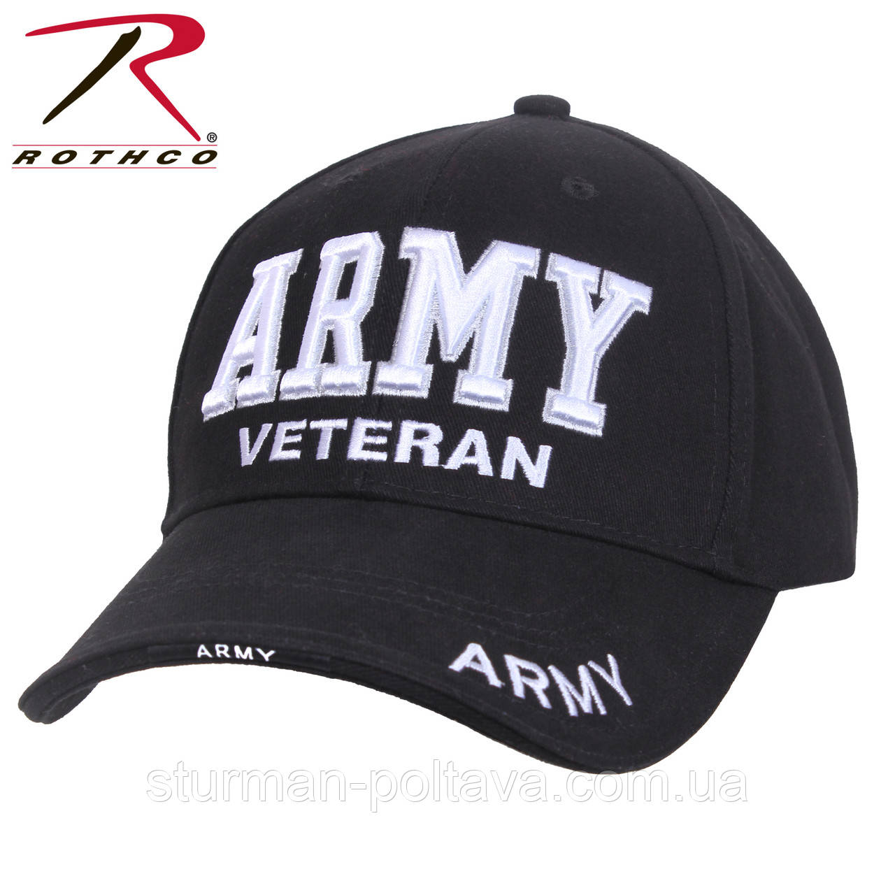 Бейсболка чоловіча з вишивкою «Army Veteran» Ветеран Армії чорна бавовна твіл Rotcho USA