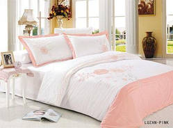 Комплект постільної білизни сатин з вишивкою LUZAN PINK євро