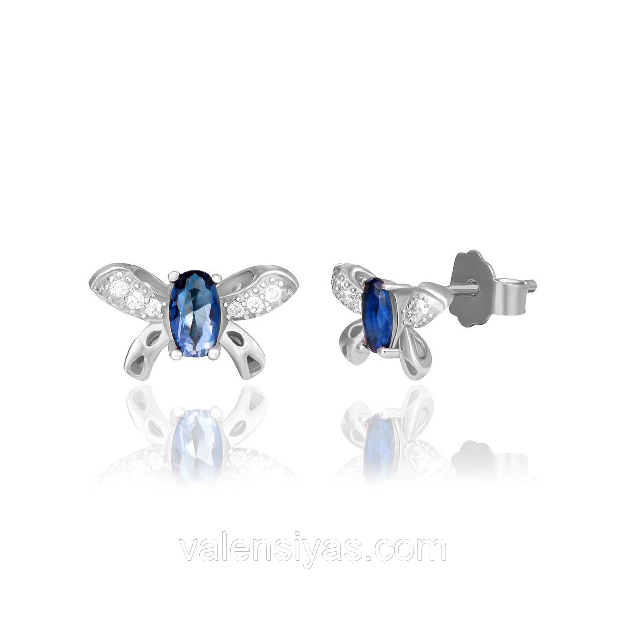 Пумери срібні із синіми каменями С2ФС/813