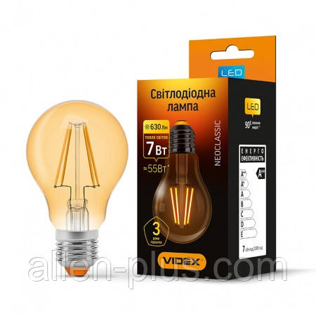 LED лампа VIDEX Filament A60FA 7W E27 2200K 220V бронза (гарантія 3 роки)