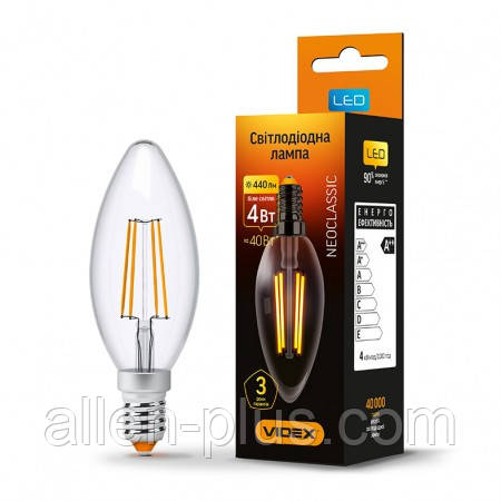LED лампа VIDEX Filament C37F 4W E14 4100K 220V (гарантія 3 роки)