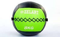 Мяч медицинский (волбол) WALL BALL 8кг (PU, наполнитель-метал. гранулы, d-33см, зеленый)