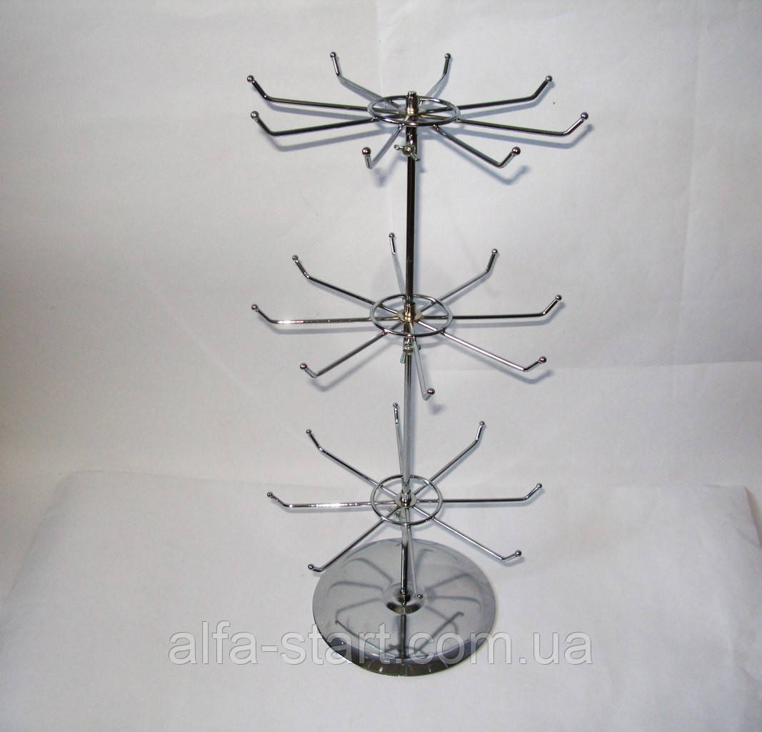 Хромована вертушка настільна 3 яруси з гачками для дрібного товару