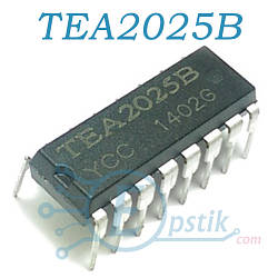 TEA2025B, аудіо стереофонічний підсилювач, 2х2.3Вт, 3-15В, DIP16