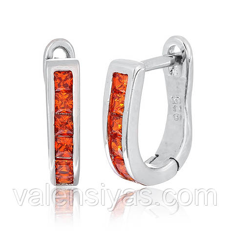 Срібні сережки з червоними фіанітами С2ФГ/159, фото 1