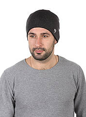 Шапка в'язана чоловіча темно-сіра з ремінцем