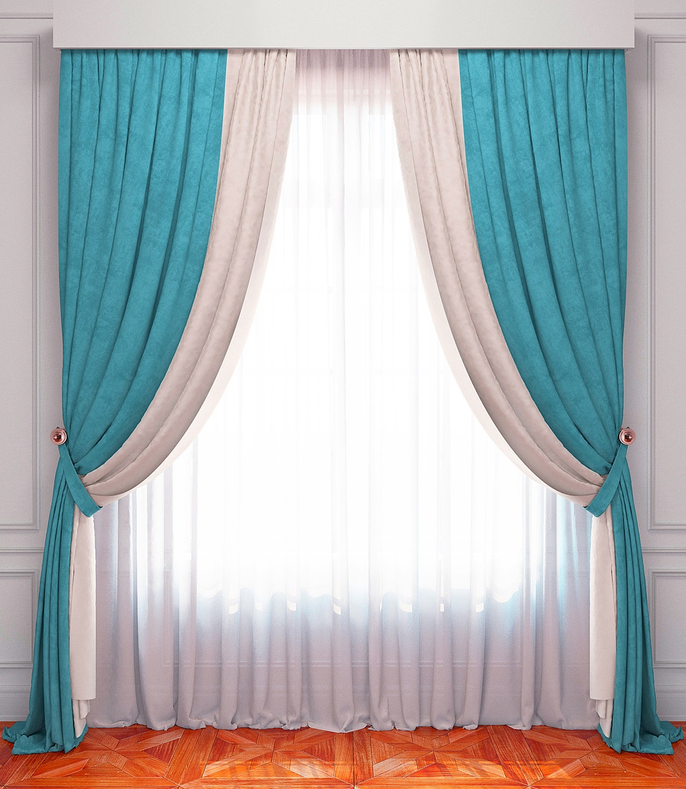 Готові Портьєри Мультилюкс "Оріон" (блакитний + молочний)