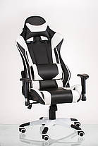 Ігрове крісло ЕxtrеmеRacе пластик механізм Tilt артшкіра чорна з білими вставками (Special4You-ТМ), фото 3