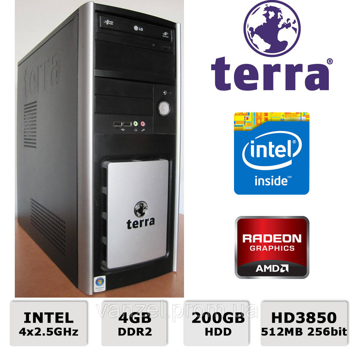 Системный блок Terra - Intel 4х2.5GHz /4GB RAM /200GB HDD /Radeon HD3850 512MB 256-bit - фото 1 - id-p612097251