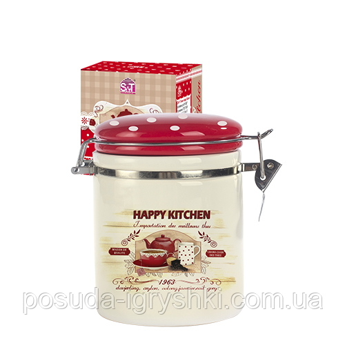 629-11 Ємність для сипучих продуктів "Happy Kitchen" об'єм 750мл (діаметр-10см, висота-11см)., фото 1