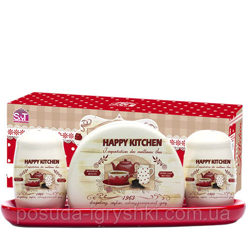 Набір для солі і перцю з салф. на кер. підставці "Happy Kitchen"