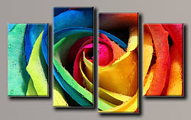 Модульна картина на полотні з 4 частин "Радужна троянда"