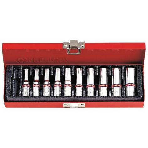 Набір глибоких торцевих головок KING TONY 2510SR 1/4", 6-гр.(10 предметів), фото 1