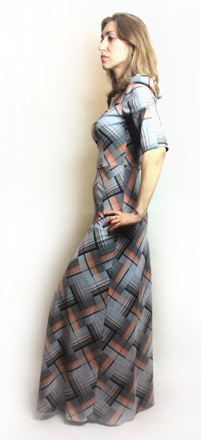 Платье длинное в пол клетка П188