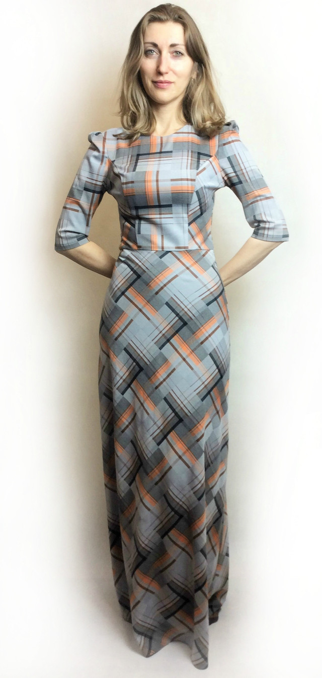 Платье длинное в пол клетка П188
