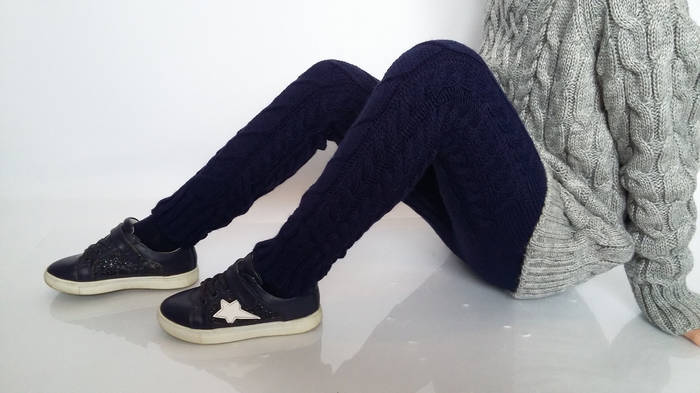 Купить Теплые вязаные гамаши на девочку темно-синие размер 30-42, цена ...