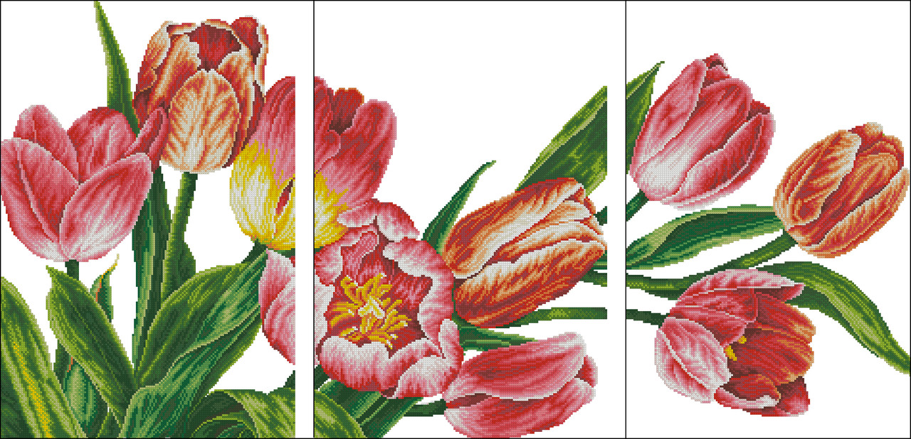 Заготовка для вишивки бісером триптиху "Тюльпани"