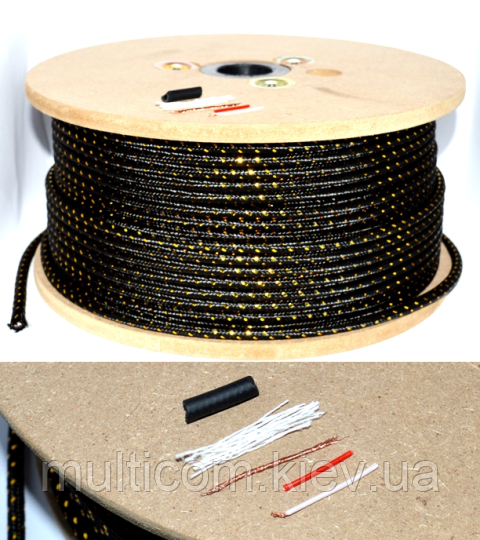 07-06-181. Кабель мікрофонний 2 жили в екрані, круглий, діам.-6,5мм, сітка, 100м, фото 1