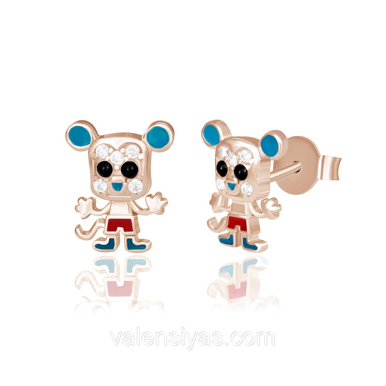 Срібні пузети Мікі з позолотою й емаллю С3ФЕ/822