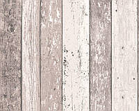 Светло коричневые немецкие обои 855053, с рисунком под старые деревянные доски, настоящие бруски из дерева