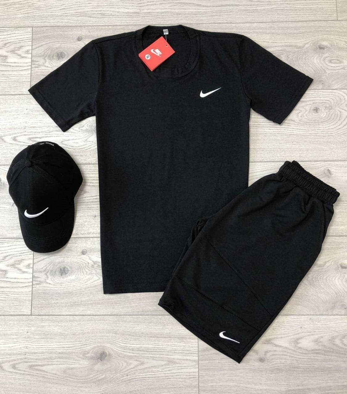

Мужской летний костюм Nike футболка и шорты Найк комплект + кепка черный