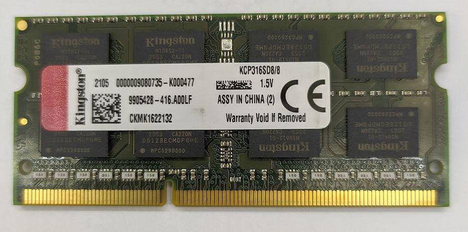 

Оперативная память SODIMM Kingston DDR3 8gb 1600Mhz 1.5В (KCP316DS8/8)