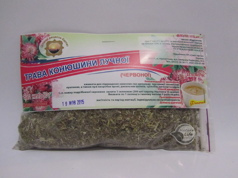 Клевера лугового (червоного) трава, 50 г для лікування застудних захворювань, частих кровотеч